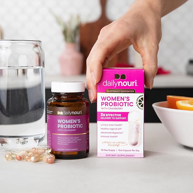 Daily Nouri Women’s Probiotic | Vaginal, Digestive, Immune Health & UTI Support | Whole Cranberry & Vegan Ahiflower Omega Oil | 30-Day Supply