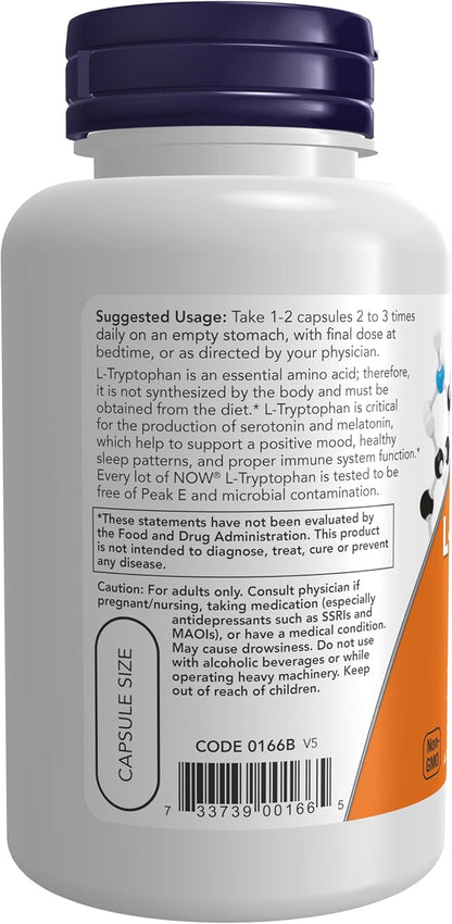 NOW Supplements, L-Tryptophan 500 mg, Encourages 60 Veg
