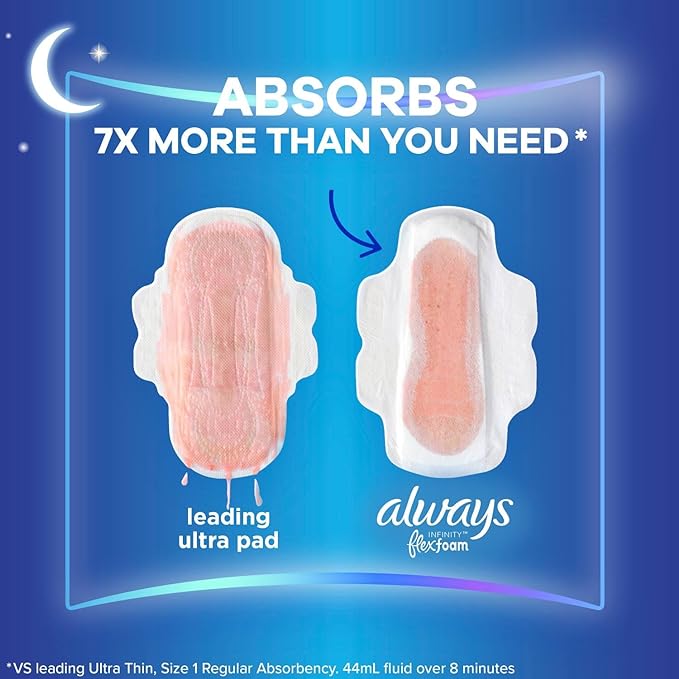 Always Infinity Feminine Pads For Women, 5 Extra 22 Count 6 Packs (132 Count
