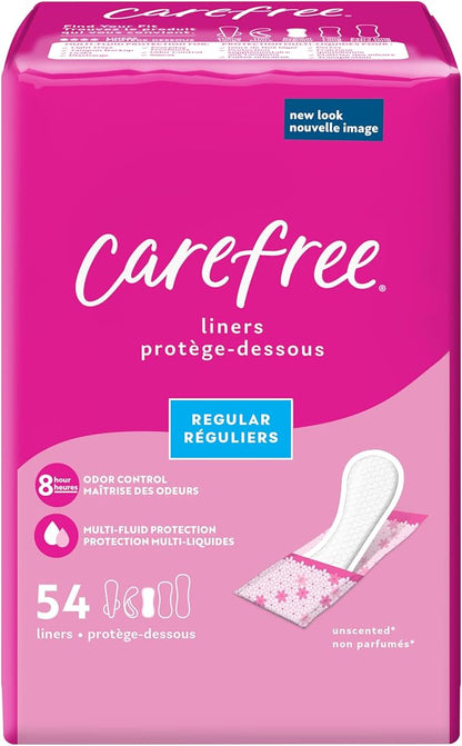 Carefree Panty Liners for Women, Regular, 54ct | 8-Hour Odor 54ct (Packaging