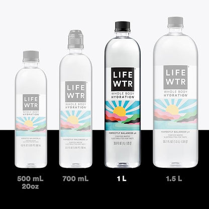 LIFEWTR Premium Purified Water, pH Balanced with Electrolytes, 100% recycled plastic bottles, 33.8 Fl Oz, 1L (Pack of 6)