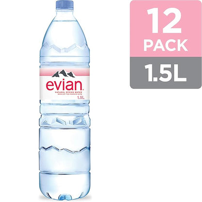 Evian Natural Spring Water, 1.5 L bottle (Pack of 12)