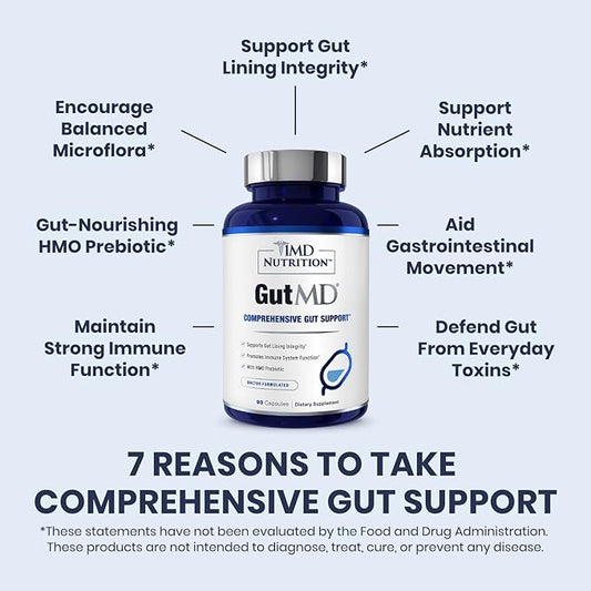 1MD Nutrition GutMD - L-Glutamine and Prebiotic for Gut Integrity | Promote Digestive Tract Health | 90 Capsules (2-Pack)