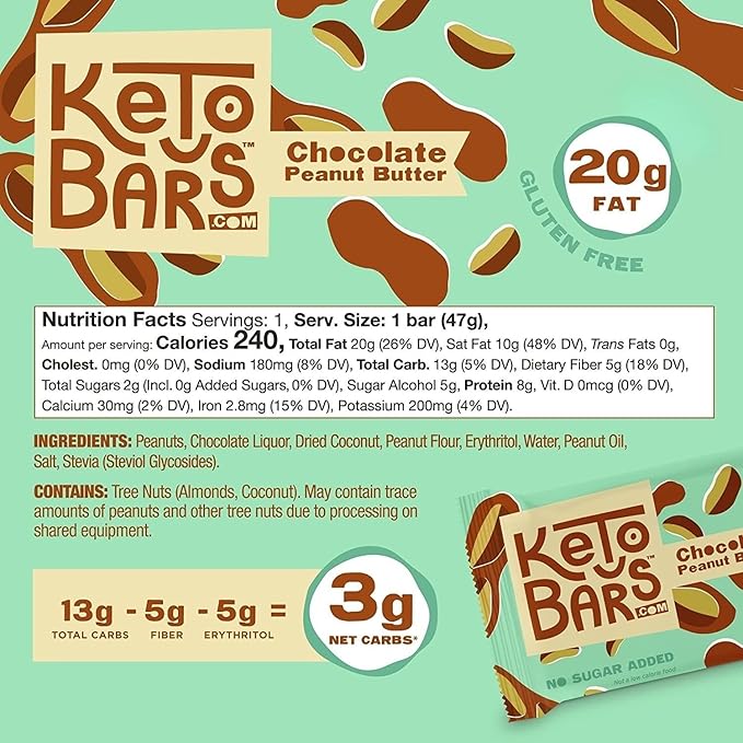 KETO BARS : The Original High Fat, Low Carb, Ketogenic Bar. Gluten Free, Homemade with simple ingredients. [Chocolate Peanut Butter, 10 Pack]