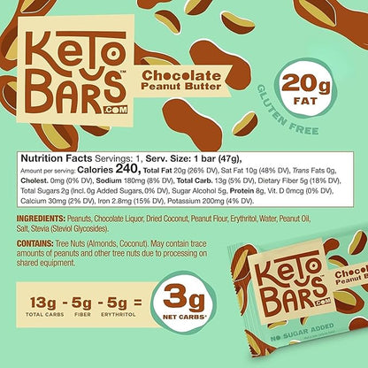 KETO BARS : The Original High Fat, Low Carb, Ketogenic Bar. Gluten Free, Homemade with simple ingredients. [Chocolate Peanut Butter, 10 Pack]