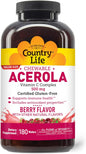 Country Life Acerola Vitamin C Complex, 500mg, Chewable 180 Wafers,