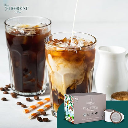 Lifeboost Organic Decaf Coffee K Cups - Low Acid Decaf Coffee Pods - Single Origin Non-GMO Mold Free Decaf Coffee Pods Compatible with Keurig & Keurig 2 - No Mycotoxins or Pesticides - 10 Count