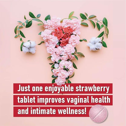 Chewable Vaginal Probiotics for Women 10 Billion CFU + Organic Prebiotics, Improves Vaginal Health, Combats Vaginal Odor & Restores Vaginal pH Balance for Women, 30 Strawberry Tablets