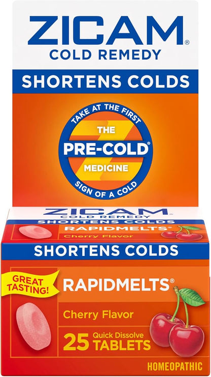 Zicam Cold Remedy Cherry Zinc Rapidmelts 25 Count and Zinc-Free Medicated Nasal Swabs 20 Count Bundle