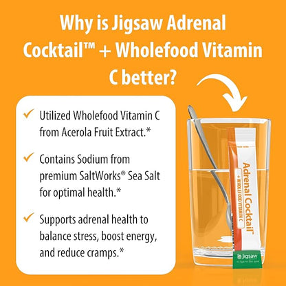 Jigsaw Health Adrenal Cocktail + Wholefood Vitamin C | with Potassium Bicarbonate, Sea Salt, and Acerola Cherry Extract | 60 Servings (Packets)