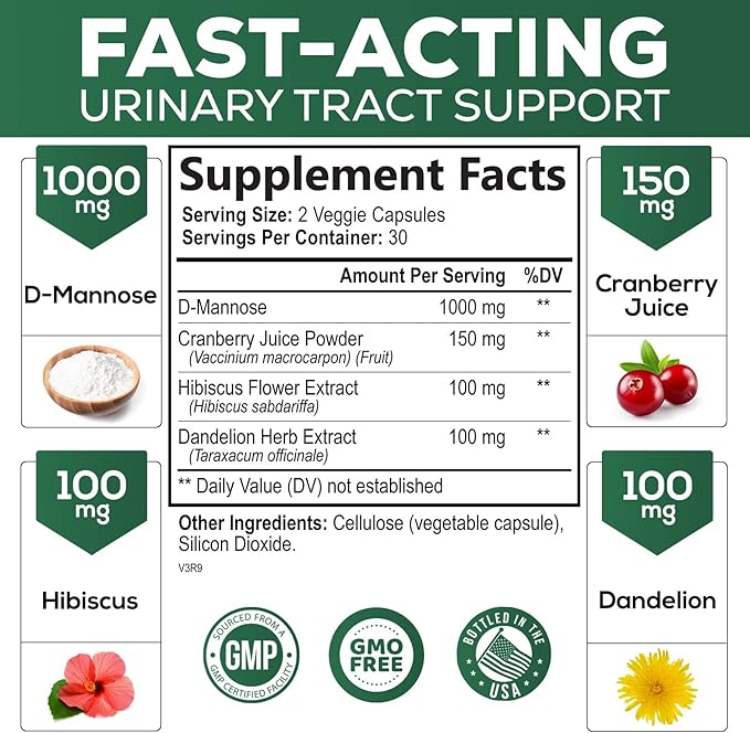 D-Mannose & Cranberry Extract 1350mg Advanced 60 Capsules