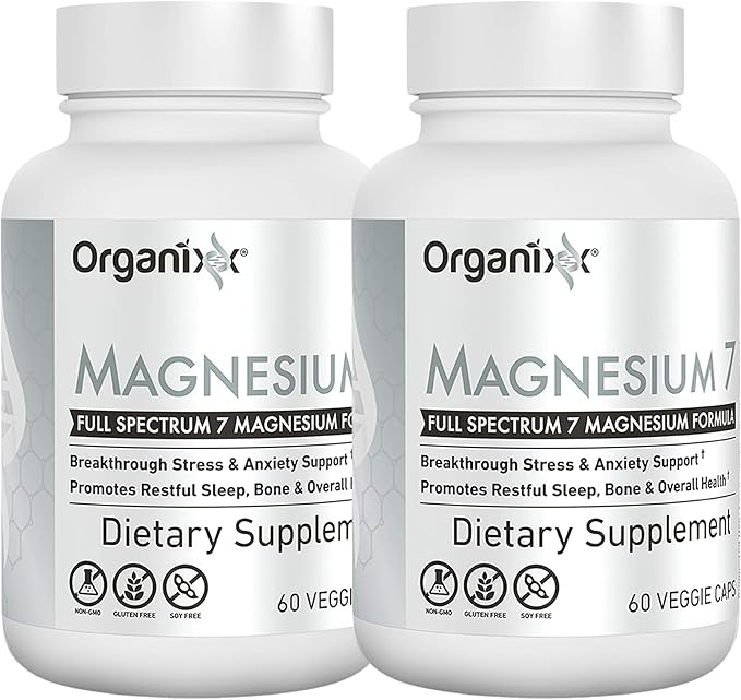 Organixx Magnesium Glycinate Supplement for Support Sleep, Muscle & Heart Health, 7 Type Magnesium Complex with Vitamin B6, Manganese Citrate, Gluten Free, Non GMO, 120 Capsules (60 Capsule 2 Pack)