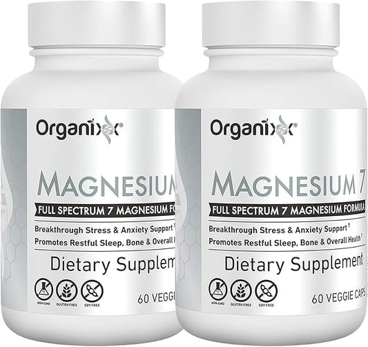 Organixx Magnesium Glycinate Supplement for Support Sleep, Muscle & Heart Health, 7 Type Magnesium Complex with Vitamin B6, Manganese Citrate, Gluten Free, Non GMO, 120 Capsules (60 Capsule 2 Pack)