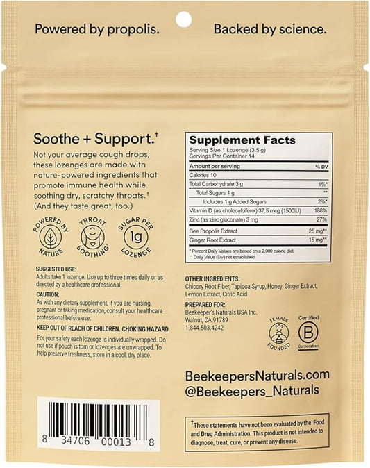 BEEKEEPERS NATURALS Ginger Lemon Lozenges, 14