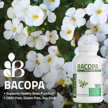Bronson Bacopa Supports Healthy Brain Function and Mental Performance, Traditional Herb, Non-GMO, 90 Vegetarian Capsules