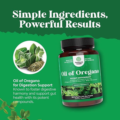 Vegan Wild Oregano Oil Softgels 3000mg Herbal 70% Carvacrol (180CT)