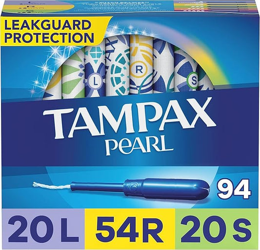 Tampax Pearl Tampons Multipack, Light/Regular/Super Absorbency, 94 Count