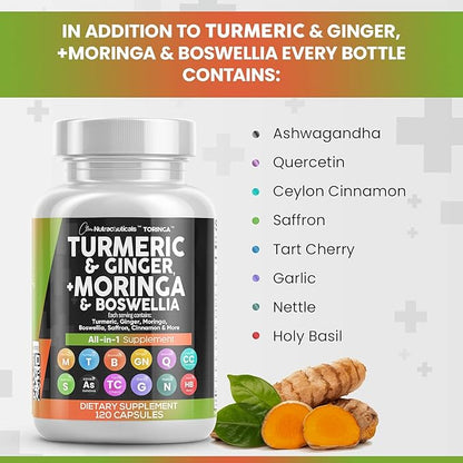 Turmeric Curcumin 30000mg Ginger 3000mg Moringa 50000mg Boswellia 3000mg Saffron 2000mg - 120 Caps
