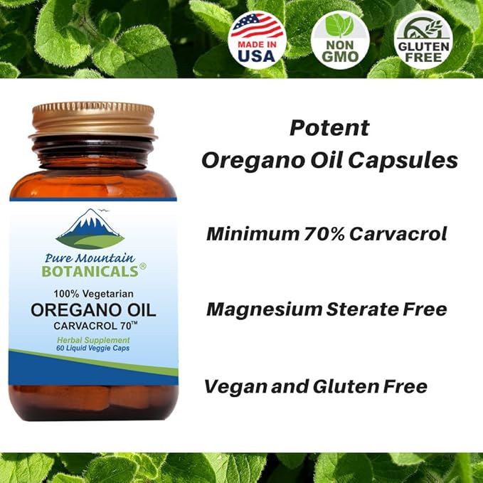 Pure Mountain Botanicals Wild Oregano Oil Capsules 60 Vegan 510mg Mediterranean