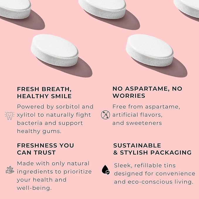 NOOZ Better Smile Mints - Oral Health Support & Fresh Breath - Zesty Flavor | Sugar-Free, Aspartame-Free Mints for Teeth & Gum Protection - No Artificial Flavors or Sweeteners - 180 Mints Refill Bag