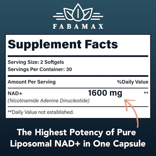 1600 mg Liposomal NAD Supplement, 98% Pure NAD+ Supplement, Superior Absorption, Alternative to Nicotinamide Riboside or NADH to Boost NAD+ for Aging Defense, Energy, Longevity, 600 Softgels