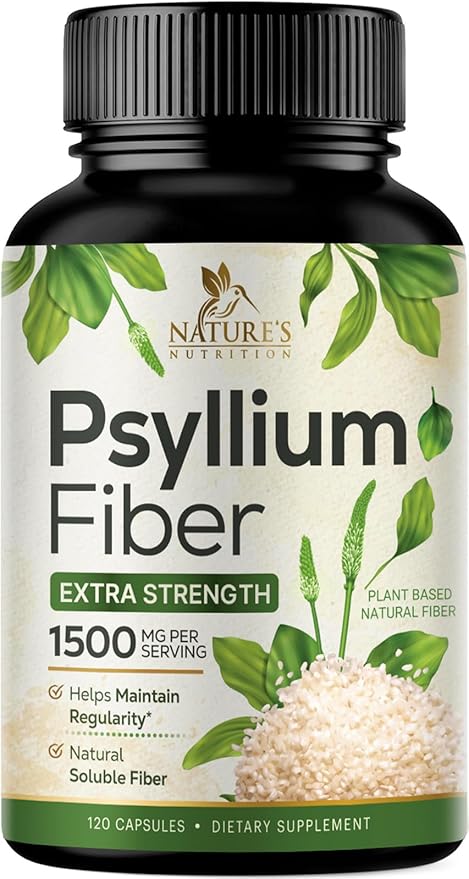 Psyllium Husk Capsules 1500mg, Natural Soluble 120 Capsules