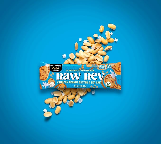 Raw Rev Vegan High-Protein Bars, Crunchy Peanut Butter & Sea Salt, 12g Plant Protein, 12g Fiber, 1.6 Oz, 12 Count (Pack of 1)