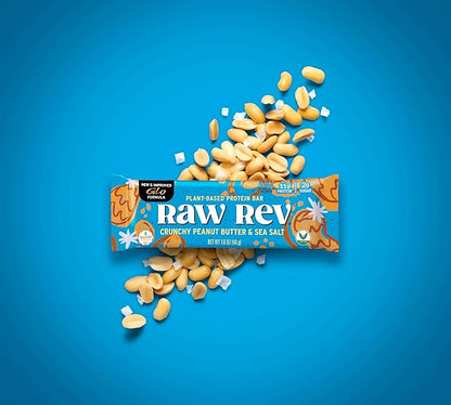 Raw Rev Vegan High-Protein Bars, Crunchy Peanut Butter & Sea Salt, 12g Plant Protein, 12g Fiber, 1.6 Oz, 12 Count (Pack of 1)