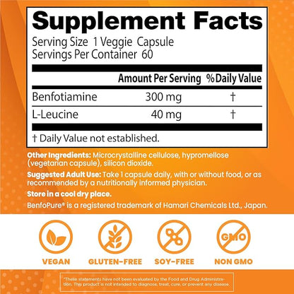 Doctor's Best Benfotiamine 300 with BenfoPure, 300 mg, 60 Veggie