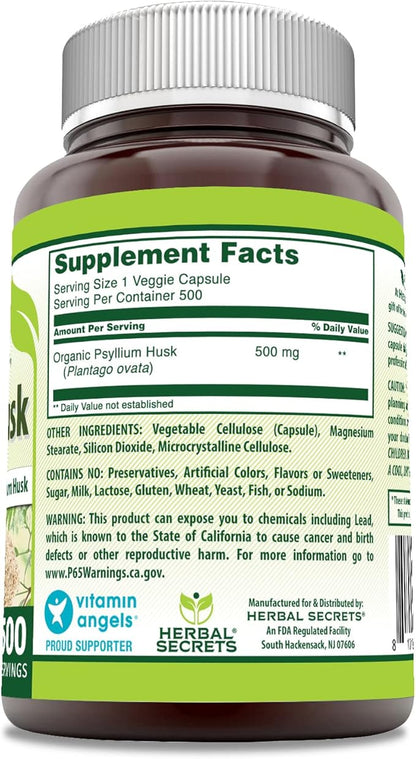 Herbal Secrets Psyllium Husk Supplement 500 Mg 500 Veggie