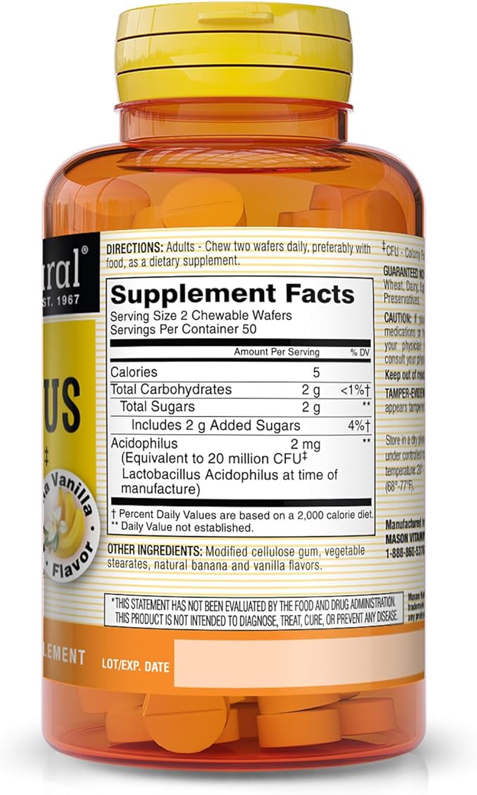 MASON NATURAL Acidophilus 20 Million CFU 100 Chewables 3)