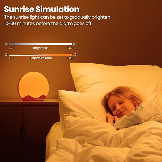 Wake up Light, Sunrise Alarm Clock 10,000 Lux 20 Brightness 4 Color 11 Color