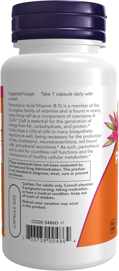 NOW Supplements, Pantothenic Acid (Vitamin B-5) 500 mg, 100 Capsules