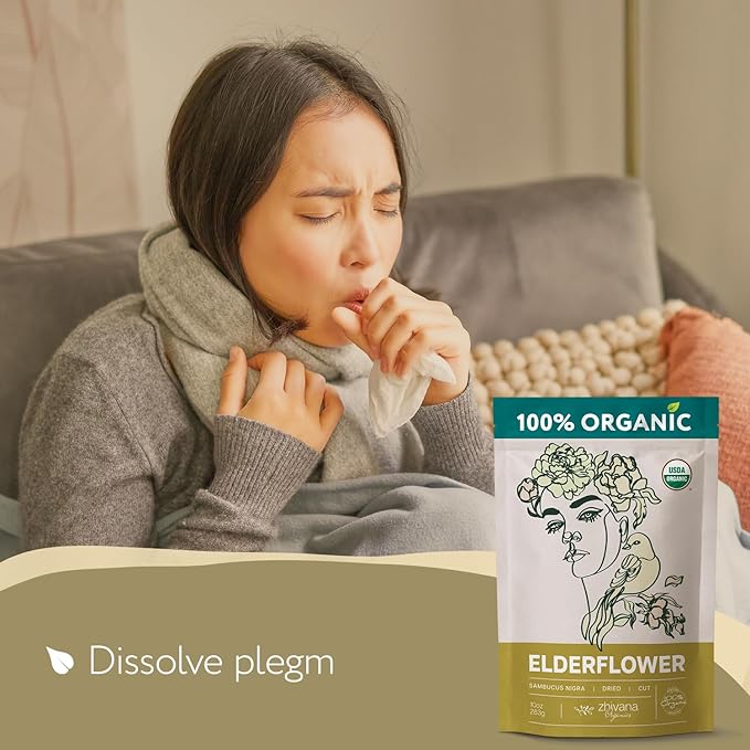 Elderflower Tea (10oz.) - Organic Dried Elderflowers - Elder Flowers Dried Herbs, Te de Sauco, Flor De Sauco Organico - Respiratory Tea - Great for Allergy