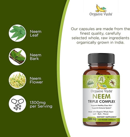 Organic Veda Neem Capsules with Triple 120 Count