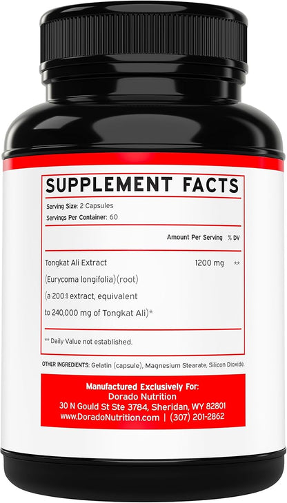 Tongkat Ali For Men 1200mg (200 to 1 Extract) - 120 Capsules - Longjack Supplement - Premium Tonkat-Ali Supplement - Support Strength, Drive, Athletic Performance & Muscle Mass - Gluten Free & Non-GMO