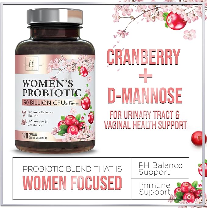 Probiotics for Women 90 Billion CFU, 16 Probiotic Strains with Cranberry, D-Mannose & Prebiotics, for Feminine PH Balance, Vaginal Odor & Digestive Health, Immune Support, Shelf Stable - 120 Capsules