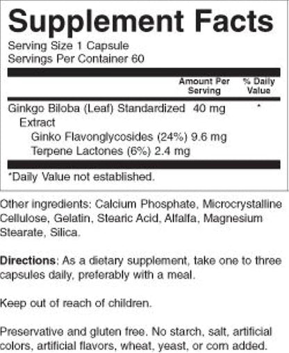 Ginkgo Biloba 40 mg 60 Caps