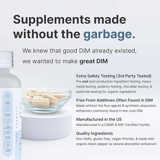 DIM (Diindolylmethane) Supplement | 60-Day Supply | Plastic-Free | Quality Ingredient Testing | Hormonal Balance | PCOS | Menopause | Hormonal Acne | Estrogen Balance