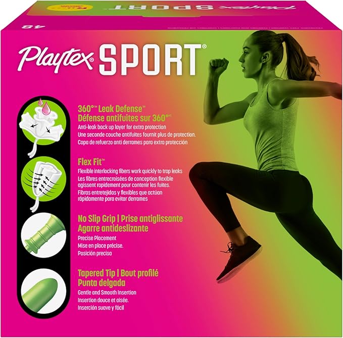 Playtex Sport Tampons, Regular Absorbency, Fragrance-Free 48ct (Packaging