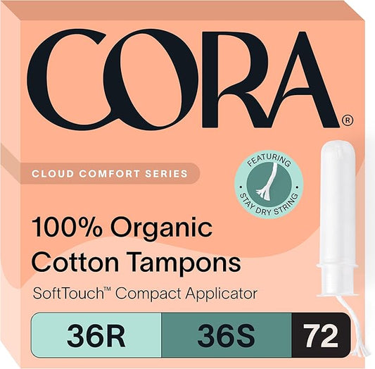 Cora Organic Applicator Tampon Multipack 36 Regular 36 Super 100% Organic 72 Total