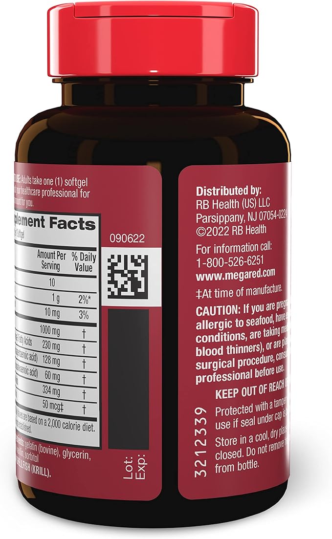 MegaRed #1 Doctor Recommended Krill Oil Brand 1000mg Omega 3 Supplement 60 Softgels