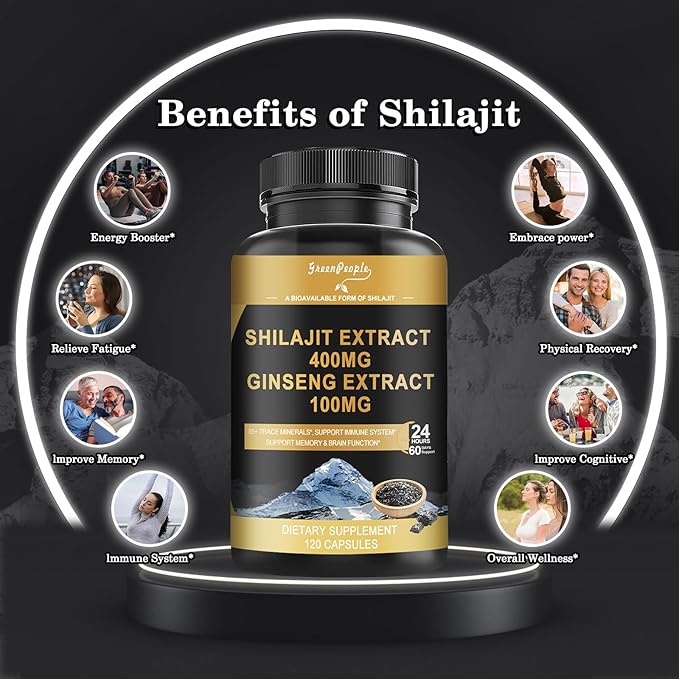 Shilajit 400mg with Ginseng, Maximum Potency 120 Count