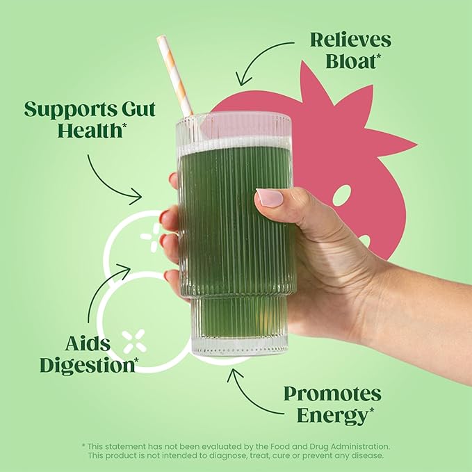 Bloom Nutrition Superfood Greens Powder Stick Packs, Digestive Enzymes with Probiotics and Prebiotics, Gut Health, Bloating Relief for Women, Chlorella, Green Juice Mix, 15 SVG, Berry