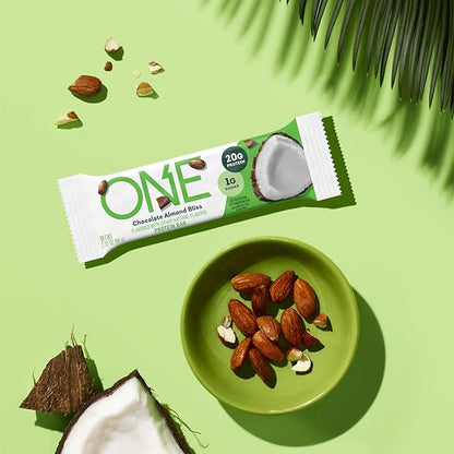 ONE Protein Bars, Almond Bliss, Gluten Free with 20g Protein and 1g Sugar, Pantry Staples, 2.12 oz (12 Pack), Packaging May Vary
