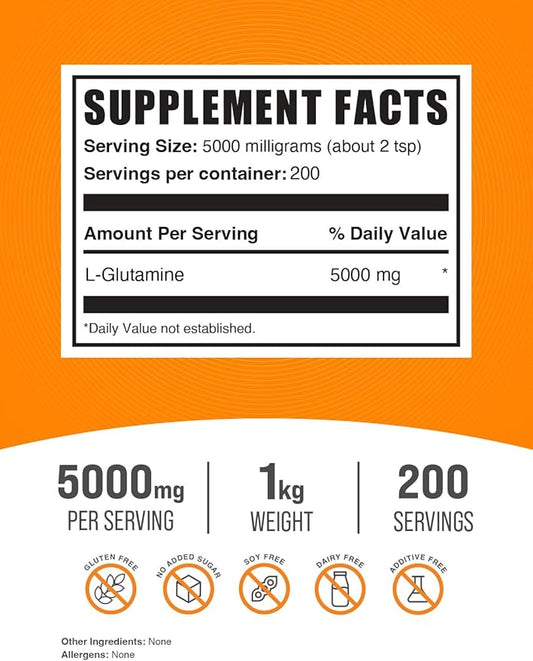 BulkSupplements.com L-Glutamine Powder 5000mg, L 5000mg per 1kg (2.2 (2.2 lbs) 1)