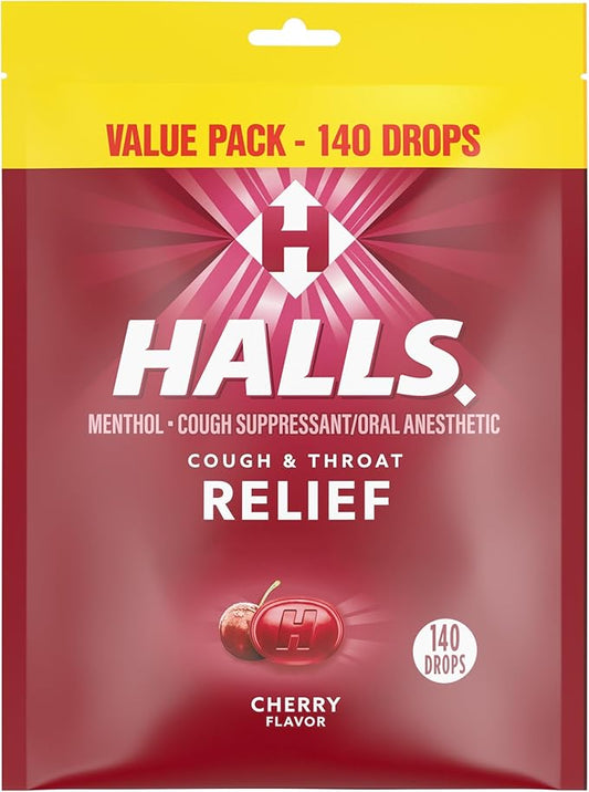 Halls Relief Cherry Cough Drops, Value 140 Drops