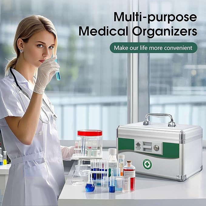 Med Box, Medicine Lock Box,Locking Medicine Boxes【Extra-Large16 x 9.25 x 7.5 Inch】,Lock