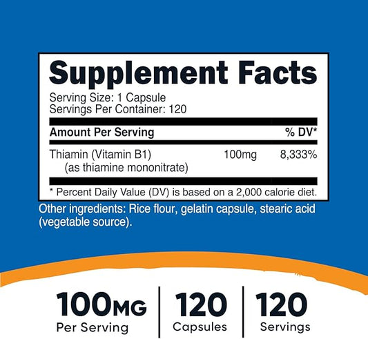 Nutricost Vitamin B1 (Thiamine) 100mg, 120 Capsules