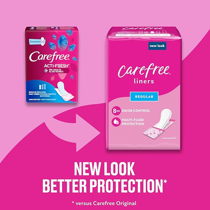 Carefree Panty Liners for Women, Regular, 54ct | 8-Hour Odor 54ct (Packaging